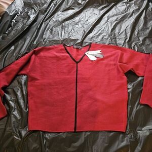 Premise Red V-Neck Sweater with Black Trim